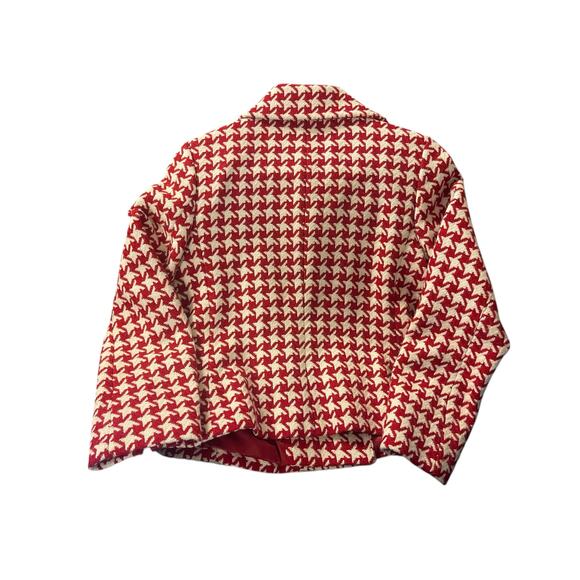 Talbots Red/White Wool Blend Moto  Houndstooth Jacket- 8P Excellent Condition - Picture 5 of 8